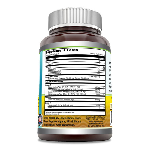 Amazing Omega 3.6.9 Supplement | 1200 Mg Per Serving | 120 Softgels | Lemon Flavor | Non-Gmo | Gluten-Free | Made In Usa