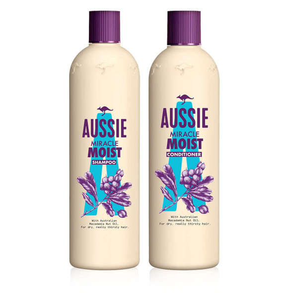 Aussie Miracle Moist Shampoo 750ml & Conditioner 725ml for Dry Thirsty Hair