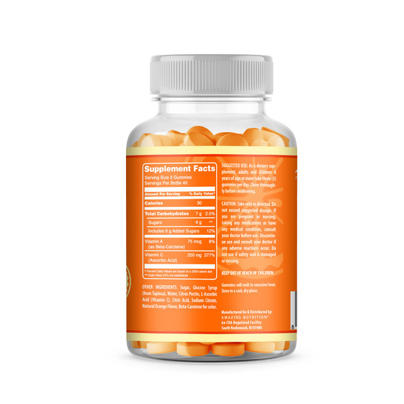 Amazing Nutrition Vitamin C Supplement | 120 Gummies | Orange Flavor | Non-Gmo | Gluten-Free | Made In Usa