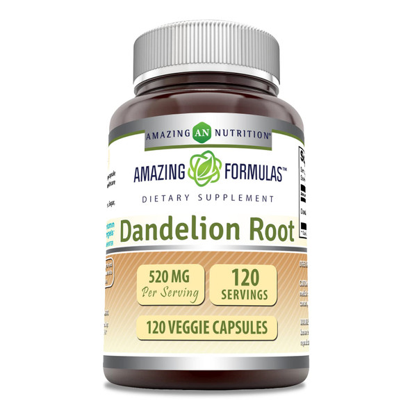Amazing Formulas Dandelion Root 520Mg 120 Veggie Capsules Supplement | Taraxacum Officinale | Non-Gmo | Gluten Free | Made In Usa | Ideal For Vegetarians