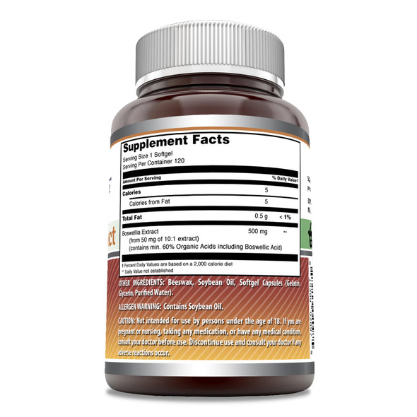 Amazing Formulas Boswellia Extract Supplement | 500 Mg Per Serving | 120 Softgels | Non-Gmo | Gluten-Free | Made In Usa