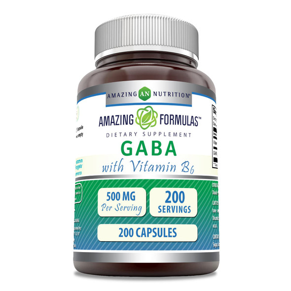Amazing Formulas Gaba (Gamma Aminobutyric Acid) With Vitamin B6 500Mg 200 Capsules Supplement | Non-Gmo | Gluten Free | Made In Usa