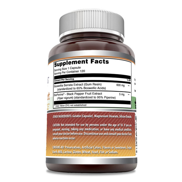 Amazing Formulas Boswellia Extract With Bioperine 600Mg 120 Capsules Supplement | Non-Gmo | Gluten Free | Made In Usa