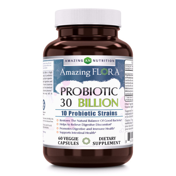 Amazing Flora Probiotic 10 Best Probiotics Strains | 30 Billion | 60 Veggie Capsules Supplement | Non-Gmo | Gluten Free | Suitable For Vegetarians | Made In Usa