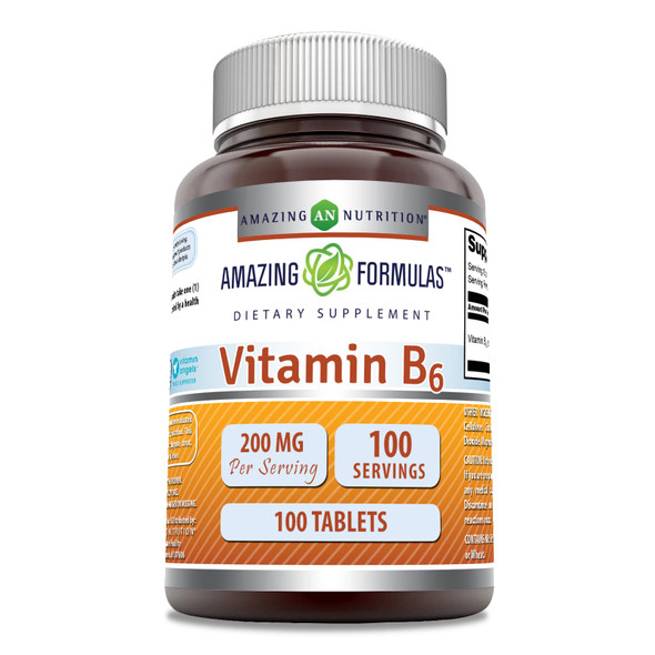 Amazing Formulas Vitamin B6 Pyridoxine 200Mg 100 Tablets Supplement | Non-Gmo | Gluten Free | Made In Usa