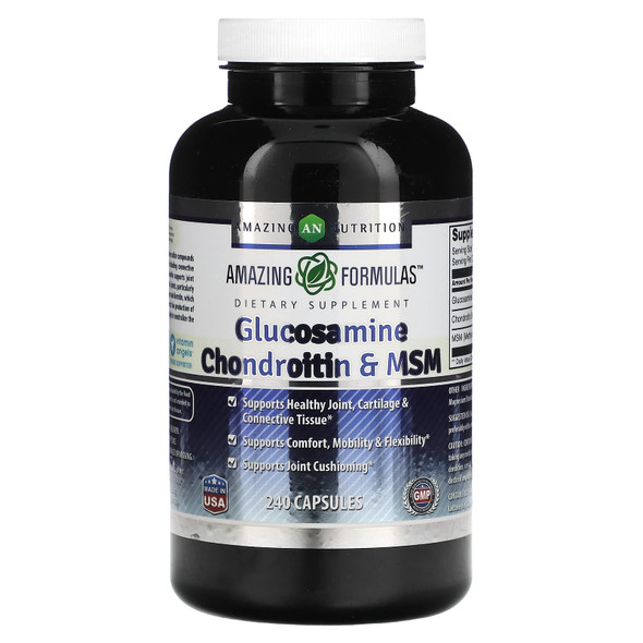Amazing Formulas Glucosamine + Chondroitin + Msm - 240 Capsules (Non-Gmo) - Supports Healthy Joint, Cartilage And Connective Tissue - Promotes Joint Comfort & Flexibility (240 Capsules)