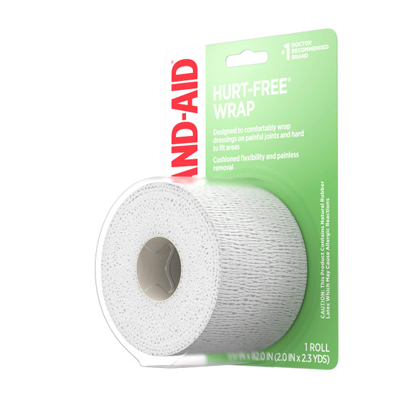 Band-Aid Brand Of First Aid Products Hurt-Free Self-Adherent Elastic Wound Wrap For Securing Dressings On Post-Surgical Wounds, Joints, Or Other Hard-To-Fit Areas, 2 In By 2.3 Yd