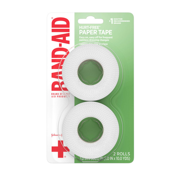 Band-Aid Brand Of First Aid Products Hurt-Free Medical Adhesive Paper Tape For Wound Care, Secure Bandages, Gauze & Wound Dressings, Easy Tear, Non-Irritating, 1 Inch By 10 Yards, 2 Ct