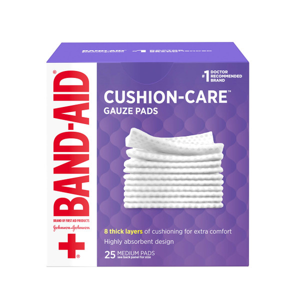 Band-Aid Brand Cushion Care Medium Gauze Pads, 3X3 Inch (Pack Of 25)