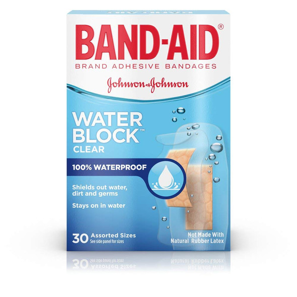 Band-Aid Bandages Water Block Plus Clear Assorted Sizes 30 Each (Pack Of 4)