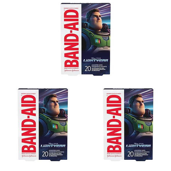 Band-Aid Brand Adhesive Bandages Featuring Disney/Pixar Lightyear, Assorted Sizes, 20 Count (Pack Of 3)