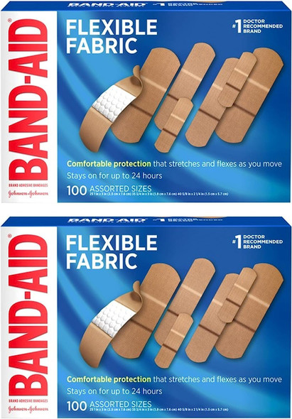 Band-Aid Brand Flexible Fabric Adhesive Bandages For Comfortable Flexible Protection & Wound Care Of Minor Cuts, Scrapes, Wounds, Assorted Sizes, Twin Pack