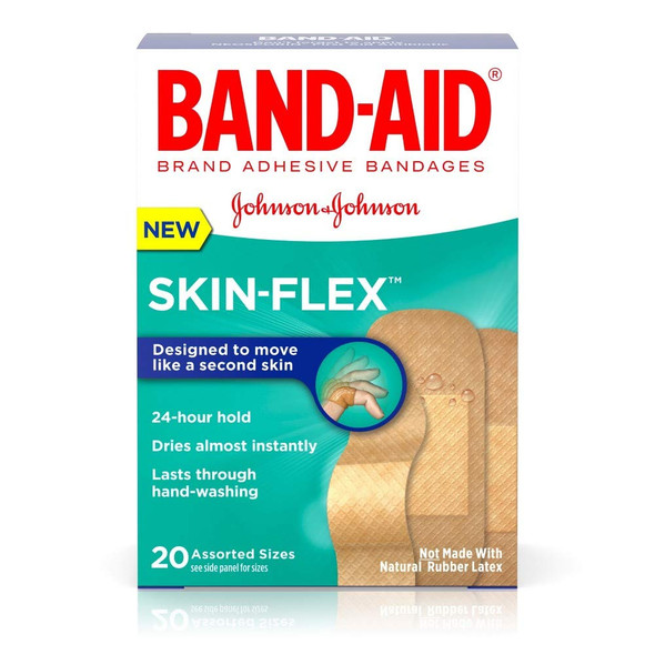 Band-Aid Brand Skin-Flex Adhesive Bandages, Assorted Sizes, 20 Bandages Per Box (4 Boxes)