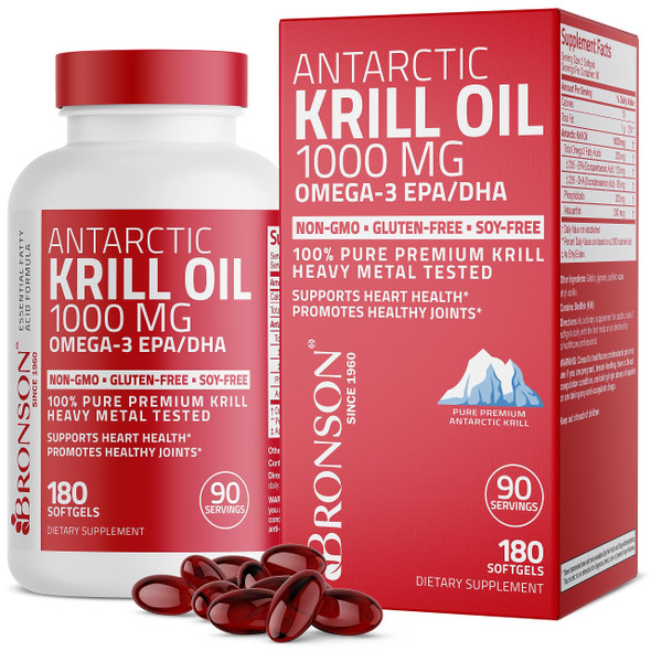 Bronson Antarctic Krill Oil 1000 Mg With Omega-3S Epa, Dha, Astaxanthin And Phospholipids 180 Softgels