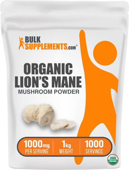 Bulksupplements.Com Organic Lions Mane Mushroom Powder - Lions Mane Supplement Powder, Lion'S Mane Powder - Organic & Gluten Free, 1000Mg Per Serving, 1Kg (2.2 Lbs) (Pack Of 1)