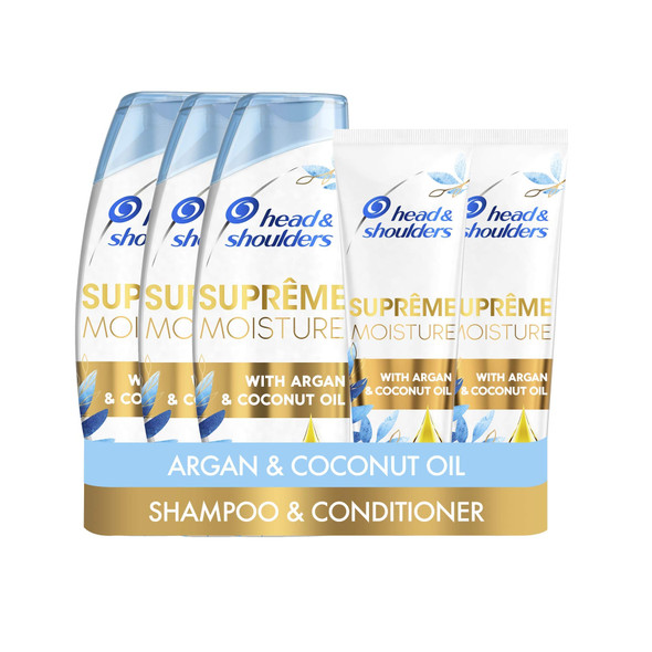 Head & Shoulders Supreme Moisture Anti Dandruff Shampoo and Conditioner Set with Argan Oil for Soft Hair, A Dandruff Scalp Treatment, 3 x 400 ml Shampoo and 2 x 275 ml Hair Conditioner