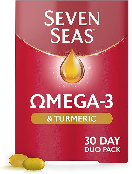 Seven Seas Omega-3 Fish Oil Turmeric, With 500 mg Fish Oil + 300 mg Omega-3, 60 High Strength Tablets With Vitamin D & 250 mg EPA & DHA, Whole Body Health+, Duo Pack: 30 Capsules + 30 Tablets
