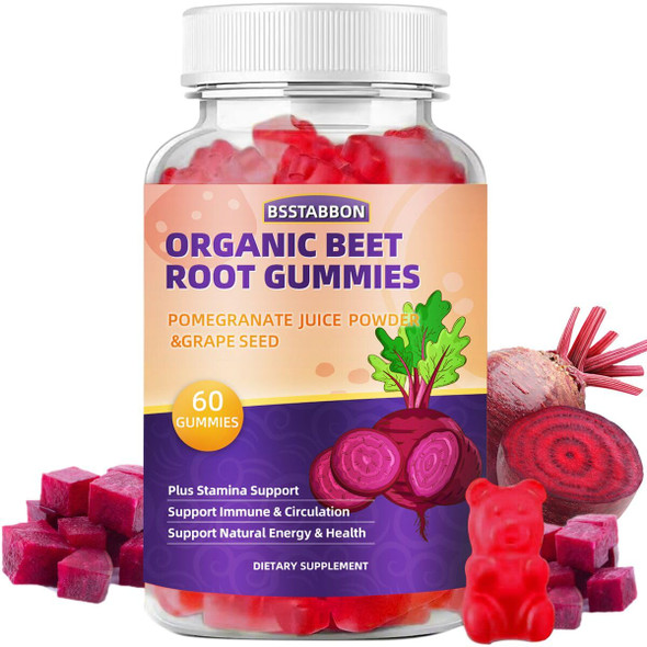 BSSTABBON Beet Root Gummies With Beet Root Extract,Pomegranate Juice Power,Grape Seed Extract Supplement Per Serving For Men And Women Non-Gmo, And Gluten Free,60Gummies