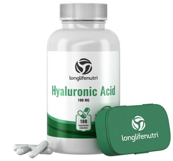LongLifeNutri Hyaluronic Harmony: 100Mg Ha, 180 Vegetarian Capsules For Optimal Knee & Joint Care, Enhanced Skin Elasticity, And Youthful Glow