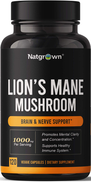 Natgrown Lions Mane Mushroom Supplement Capsules - Organic Lion’S Mane Extract Nootropic Brain Supplement For Men & Women - Promotes Mental Clarity, Focus, And Memory - Vegan Pills