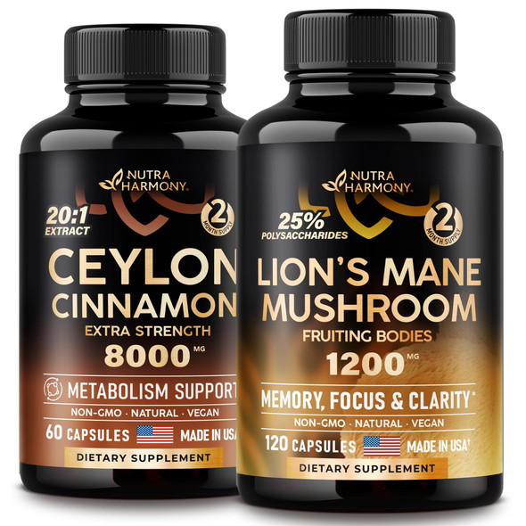 NUTRAHARMONY Ceylon Cinnamon Capsules & Lions Mane Mushroom Capsules