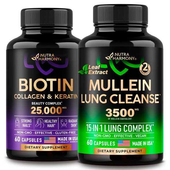 NUTRAHARMONY Biotin, Collagen Capsules & Mullein Leaf Extract Capsules