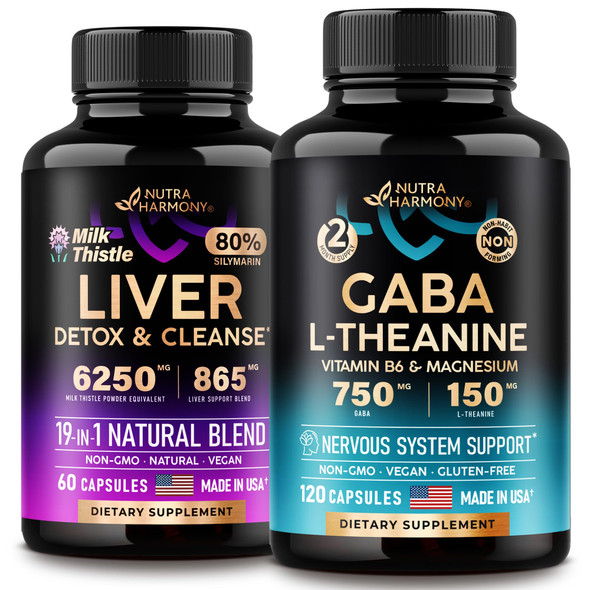 NUTRAHARMONY Liver Support Detox Blend & Gaba With L-Theanine Capsules