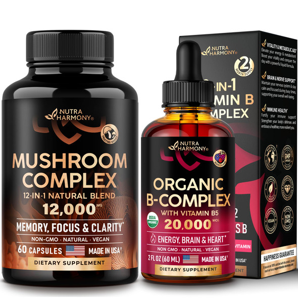 NUTRAHARMONY Mushroom Complex Capsules & Organic Vitamin B Complex Drops