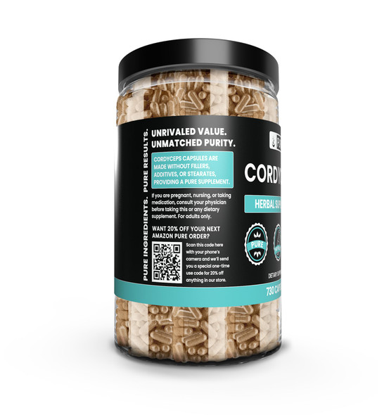 PURE ORIGINAL INGREDIENTS Cordyceps (730 Capsules) No Magnesium Or Rice Fillers, Always Pure, Lab Verified