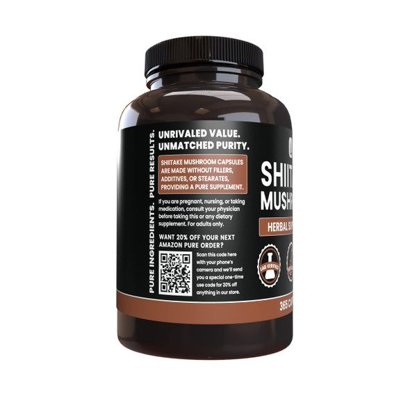 PURE ORIGINAL INGREDIENTS Shiitake Mushroom (365 Capsules), No Magnesium Or Rice Fillers, Always Pure, Lab Verified