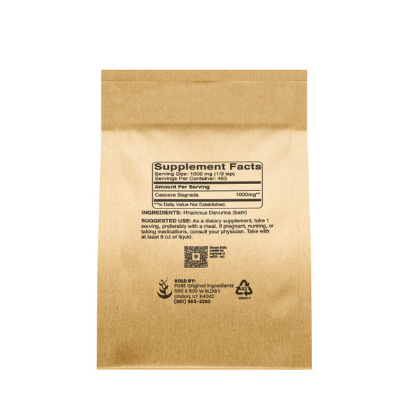 PURE ORIGINAL INGREDIENTS Cascara Sagrada (1Lb) Non-Gmo & Gluten-Free, Glycosides