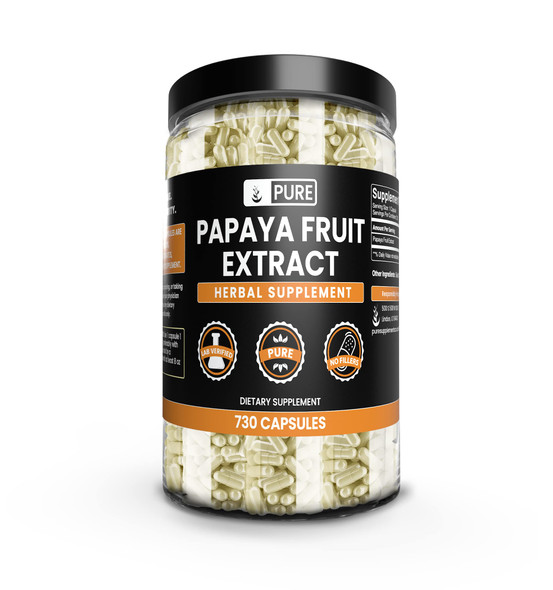 PURE ORIGINAL INGREDIENTS Papaya Extract (730 Capsules) No Magnesium Or Rice Fillers, Always Pure, Lab Verified
