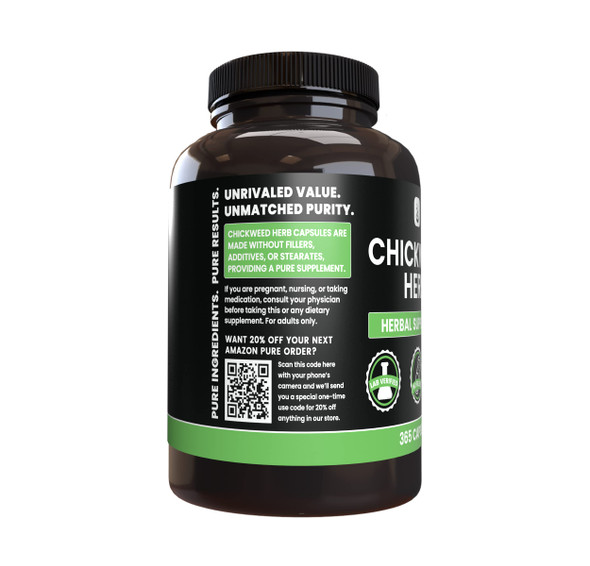 PURE ORIGINAL INGREDIENTS Chickweed Herb, (365 Capsules), No Magnesium Or Rice Fillers, Always Pure, Lab Verified