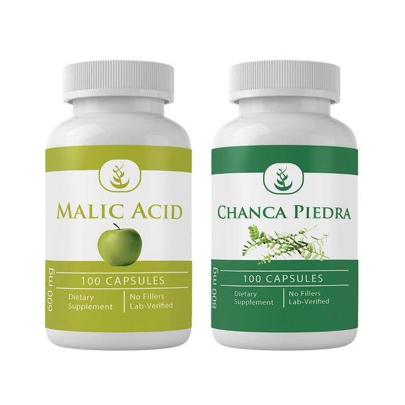 PURE ORIGINAL INGREDIENTS Chanca Piedra & Malic Acid Capsule Bundle (100 Capsules Each), No Additives Or Fillers, Lab Verified