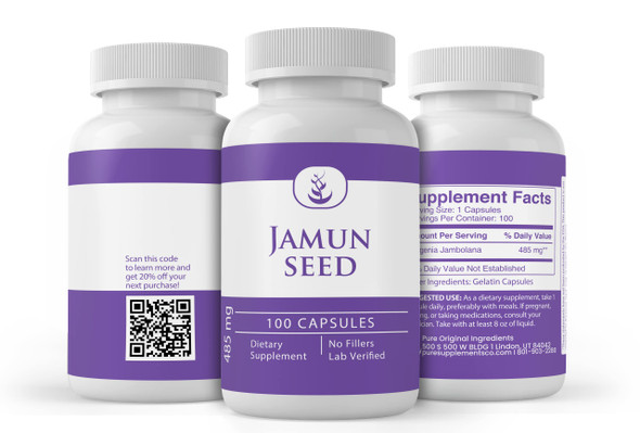 PURE ORIGINAL INGREDIENTS Jamun Seed Capsules (100 Capsules) Always Pure, No Additives Or Fillers, Lab Verified