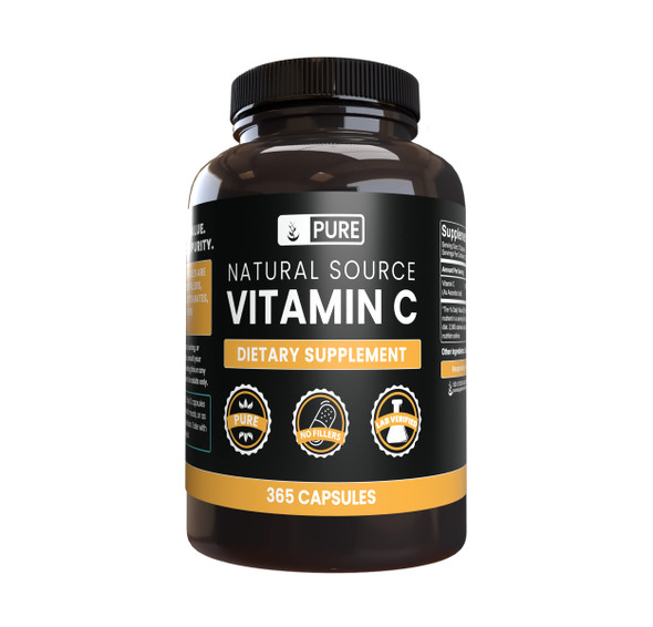 PURE ORIGINAL INGREDIENTS Vitamin C (365 Capsules) No Stearates Or Rice Fillers, Gluten-Free, Vitamin C With No Additives