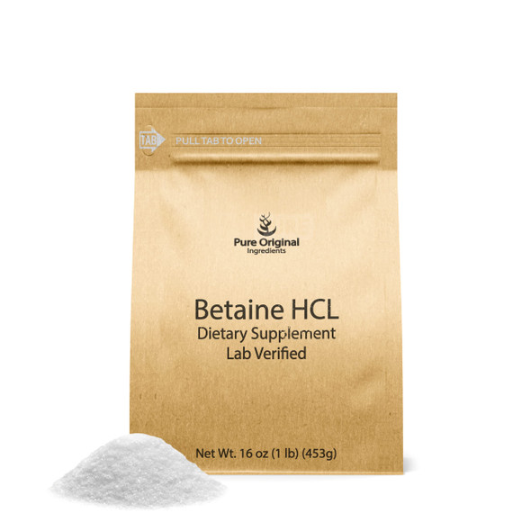 PURE ORIGINAL INGREDIENTS Betaine Hcl 1 Lb, No Additives Or Fillers, Lab-Verified Supplement