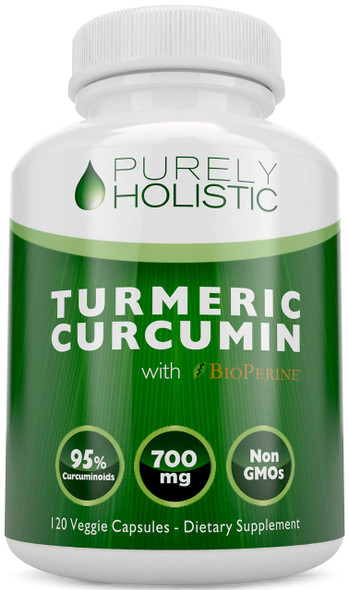 Purely Holistic Turmeric Curcumin With Bioperine - 120 Vegan Capsules - 700Mg Of Tumeric Per Capsule - With Black Pepper Extract 95% Curcuminoids