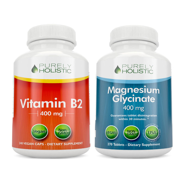 Purely Holistic Vitamin B2 Riboflavin 400Mg + Magnesium Glycinate 400Mg Bundle - 510 Vegan Capsules - Made In The Usa