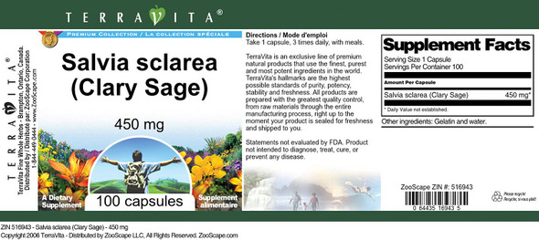 Terravita Salvia Sclarea (Clary Sage) - 450 Mg (100 Capsules, Zin: 516943)