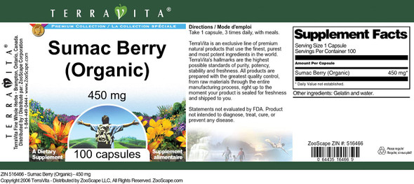 Terravita Sumac Berry (Organic) - 450 Mg (100 Capsules, Zin: 516466) - 2 Pack