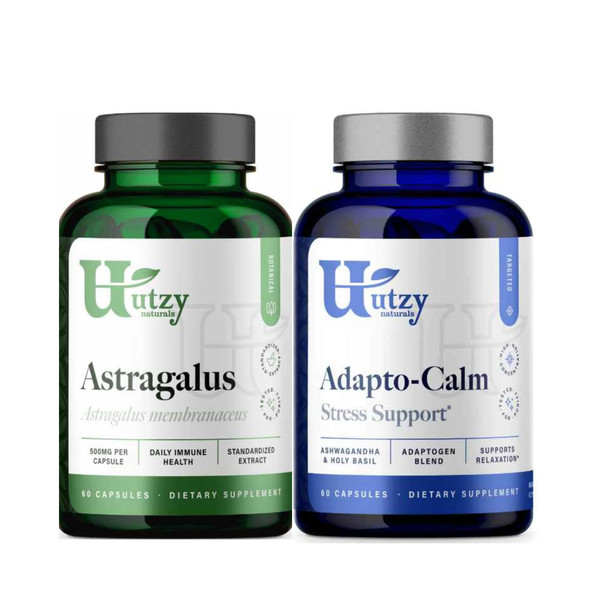 Utzy Naturals Astragalus | 500 Mg Per Capsule + Adapto-Calm | Stress Support Formula | With Ashwagandha, Tulsi Holy Basil, And Passionflower