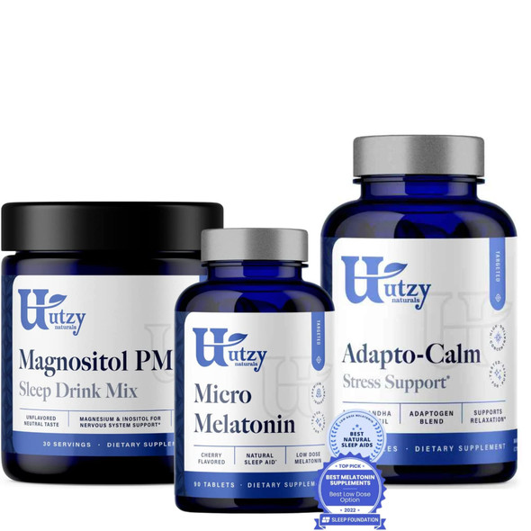 Utzy Naturals Micro Melatonin | Low Dose Melatonin 250Mcg + Magnositol Pm | Magnesium & Inositol + Adapto-Calm | Stress Support Formula | With Ashwagandha, Tulsi Holy Basil, And Passionflower