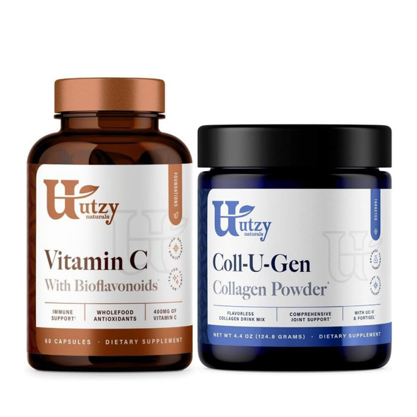 Utzy Naturals | Vitamin C Complex | 400Mg Vitamin C With Acercola & Citrus Bioflavonoids + Coll-U-Gen | Joint Support Supplement - With Type Ii Undenatured Collagen (Uc-Ii) & Fortigel