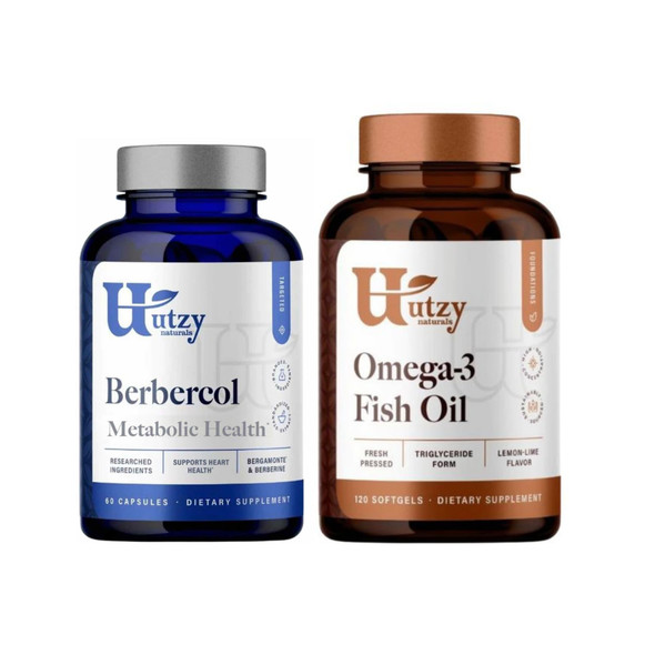 Utzy Naturals Lipid Support Bundle | Berbecol 500 Mg & Omega 3 Fish Oil