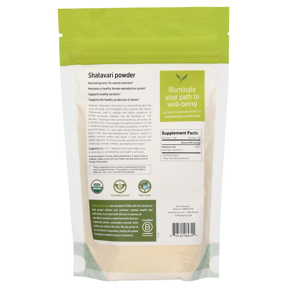 ‎Banyan Botanicals Organic Shatavari Powder – Asparagus Racemosus – Ayurvedic Herb For Vata & Pitta, Balanced Female Hormones, Energy, Vitality & More* – 1/2Lb. ­– Non-Gmo Sustainably Sourced Vegan Ffl