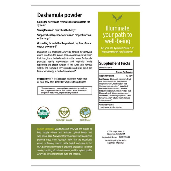 ‎Banyan Botanicals Dashamula Powder - Certified Organic, 1/2 Pound - A Traditional Ayurvedic Formula For Pacifying Vata And Supporting Proper Function Of The Nervous System*