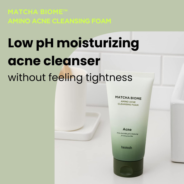 ‎Heimish Matcha Biome Amino Acne Cleansing Foam 150Ml, Acne Cleanser, Soothing & Refreshing, Calming, Hydrating, Daily Facial Cleanser, Normal To Sensitive Skin, Removes Dead Cells