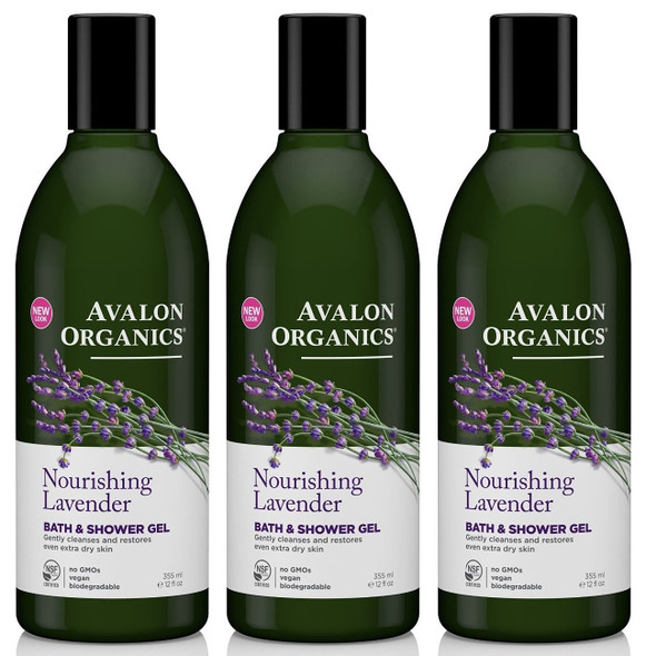 ‎Avalon Organics Bath and Shower Gel, Lavender, 12 Ounce (Pack of 3)