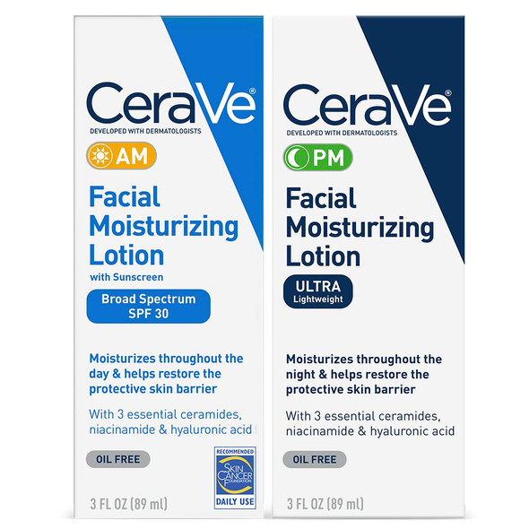 Cerave Day & Night Face Lotion Skin Care Set | Contains Am With Spf 30 And Pm Face Moisturizer | Fragrance Free